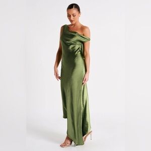 MESHKI Yvette Slip Maxi Dress with Asymmetrical Hem